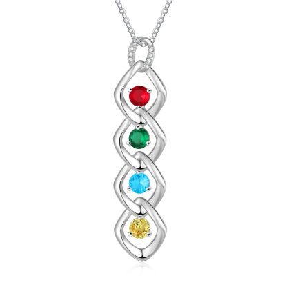 Collier Pendentif 4 Prénoms Personnalisés avec Pierre de naissance pour Femmes