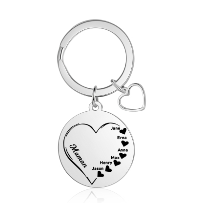 À Maman/Papa - Porte-Clés Cœur 6 Prénoms Personnalisés avec texte cadeau papa maman