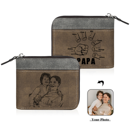 À mon Papa - Portefeuille Poings 7 Prénoms Personnalisés avec Photo Classique Homme Porte-Monnaie Carte