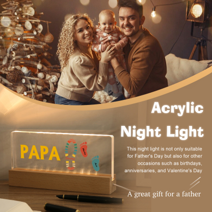 À mon Papa/Papi- Lampe de chevet LED Pieds Bébé 3 Prénoms Personnalisés avec Texte