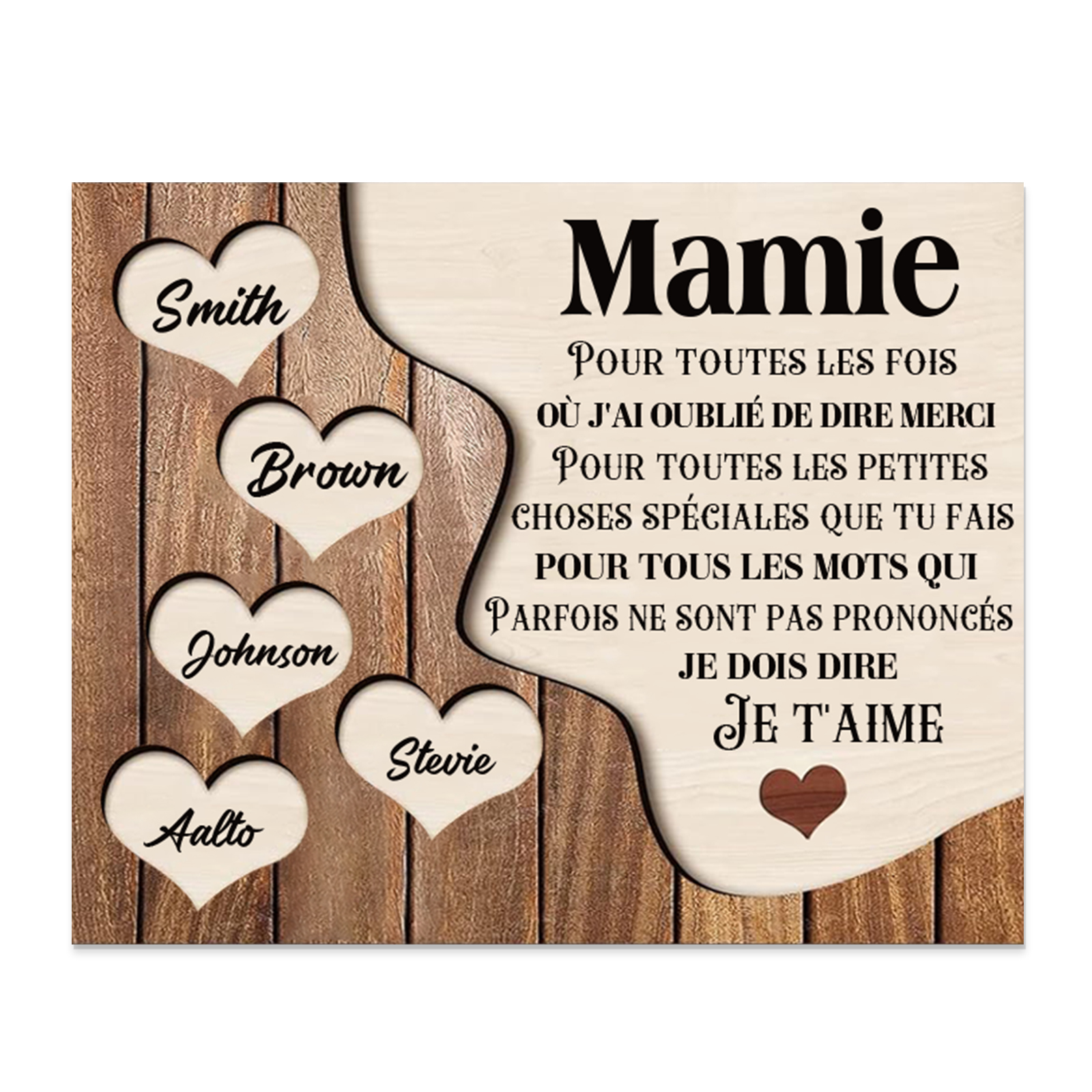 À ma Maman/Mamie - Cadre en Bois 5 Prénoms Personnalisés avec Texte Cadeau pour Famille