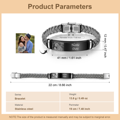 Bracelet Prénom et Photo Personnalisés avec Date pour Homme