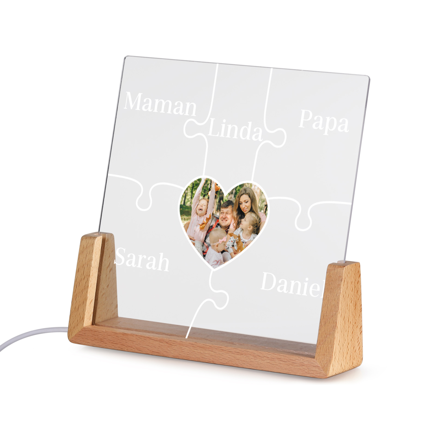 Lampe de chevet LED Puzzles 5 Prénoms Personnalisés avec Photo pour Famille