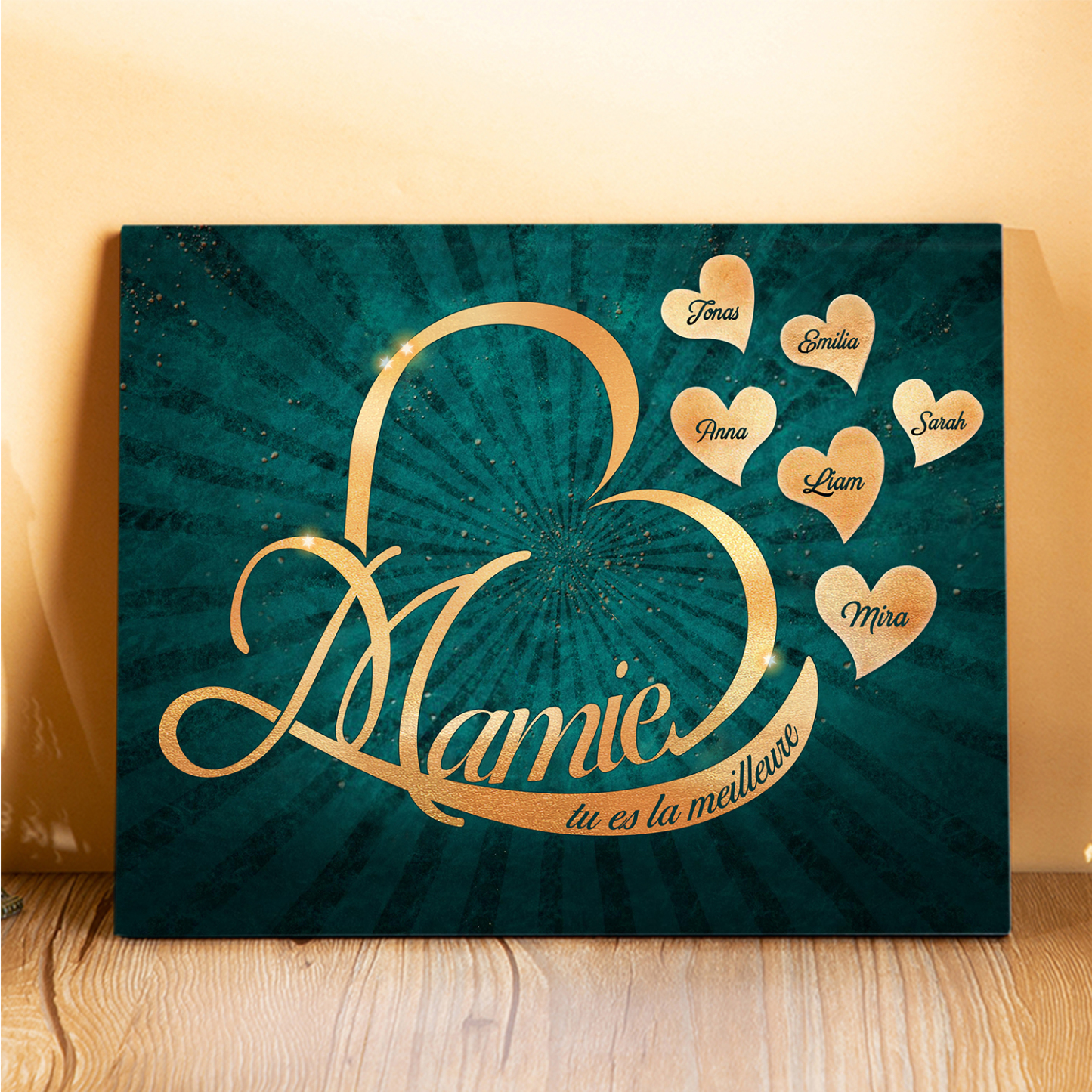 À ma Mamie - Cadre en Bois Cœur 1-6 Prénoms Personnalisés