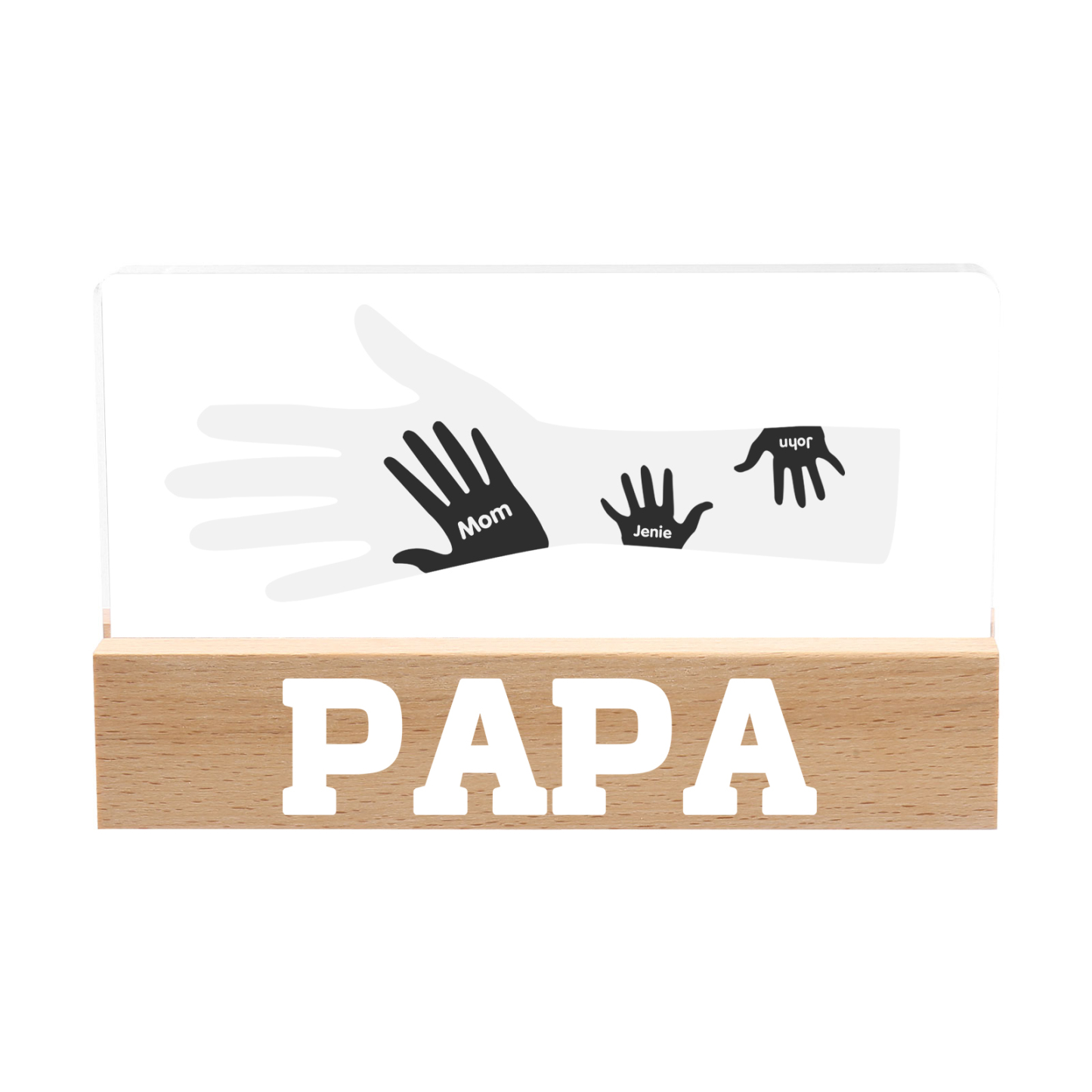 À Papa/Maman- Lampe de chevet LED Mains 3 Prénoms Personnalisés avec Texte pour Famille