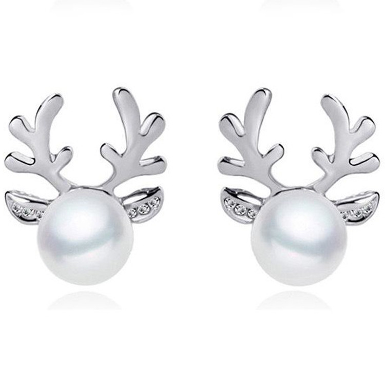 Set de Boucles d'Oreilles et Collier de Noël cerf avec perles Or ou Argent Cadeau pour femme | Jessemade