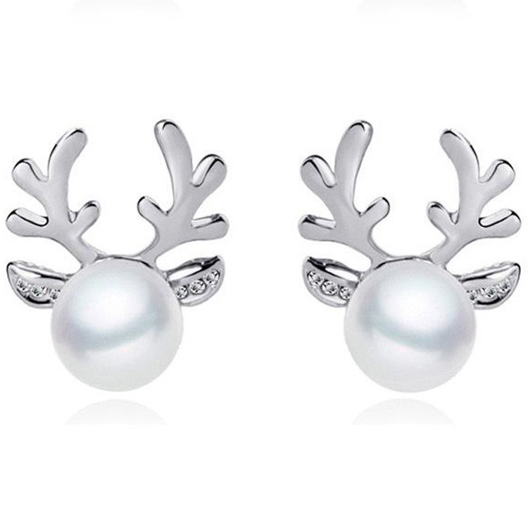 Set de Boucles d'Oreilles et Collier de Noël cerf avec perles Or ou Argent Cadeau pour femme | Jessemade