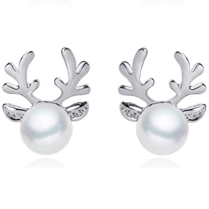 Set de Boucles d'Oreilles et Collier de Noël cerf avec perles Or ou Argent Cadeau pour femme | Jessemade