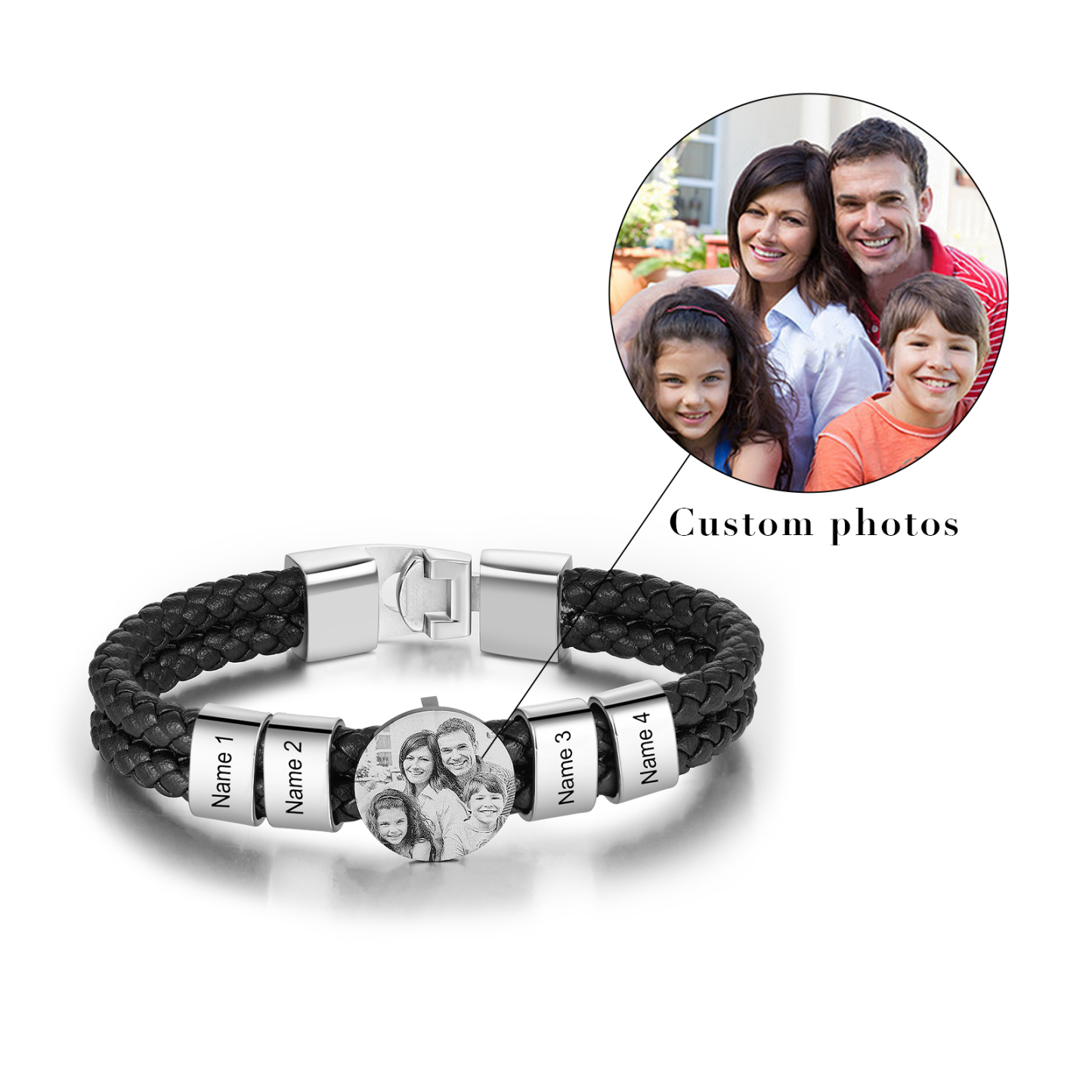 Bracelet Photo Personnalisé avec 4 Prénoms Bracelet en Cuir|Jessemade