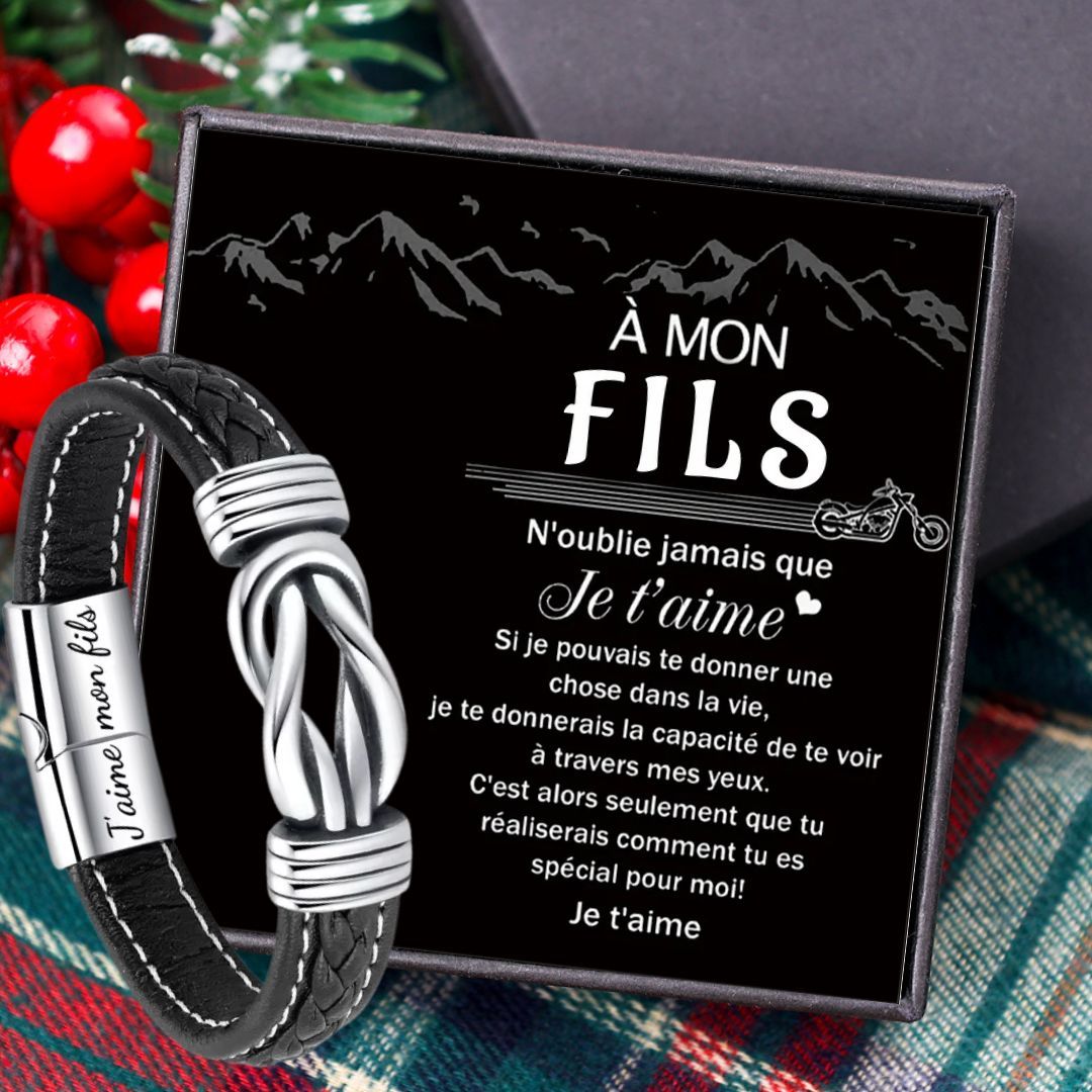 À Mon Fils - Bracelet en Cuir 2 Prénoms Personnalisés-Jessemade FR