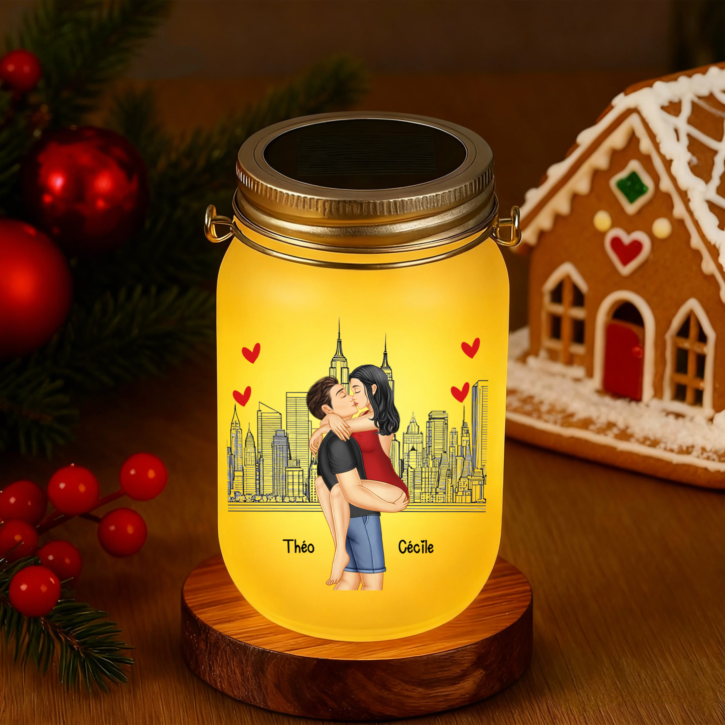 Bouteille lumineuse Ornements Cadeau pour couple 2 prénoms personnalisés Verre  | Jessemade