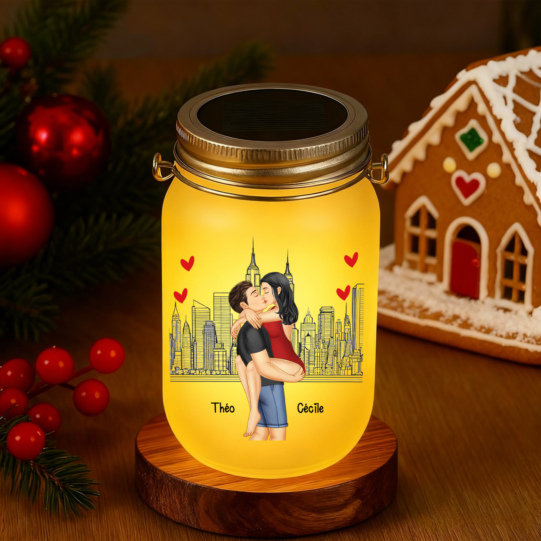 Bouteille lumineuse Ornements Cadeau pour couple 2 prénoms personnalisés Verre  | Jessemade