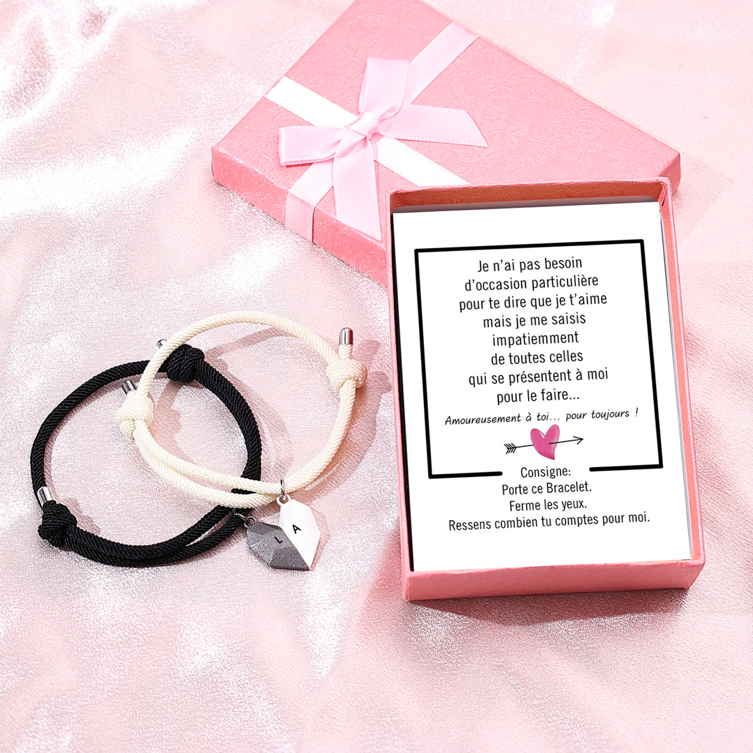 Jessemade FR 2PCS Bracelets Cœur Magnétique 2 Lettres Personnalisées pour Couple