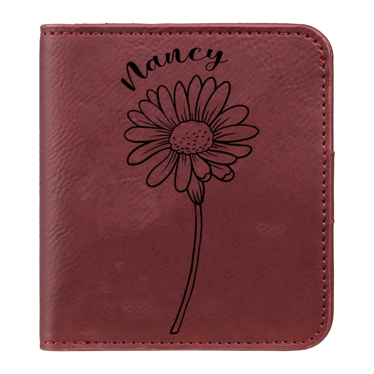 Portefeuille 1 Prénom et Texte Personnalisés avec Fleur de Naissance Porte-Monnaie Carte pour Femmes