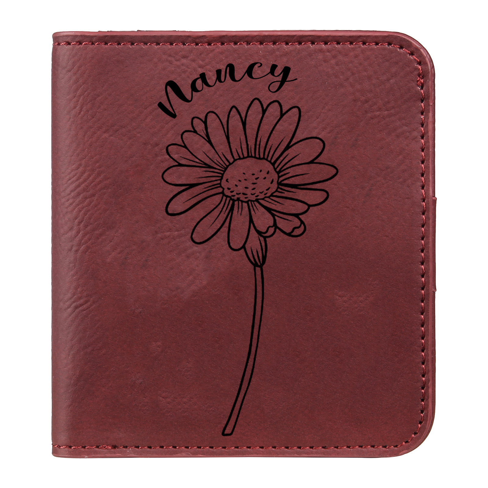 Portefeuille 1 Prénom et Texte Personnalisés avec Fleur de Naissance Porte-Monnaie Carte pour Femmes
