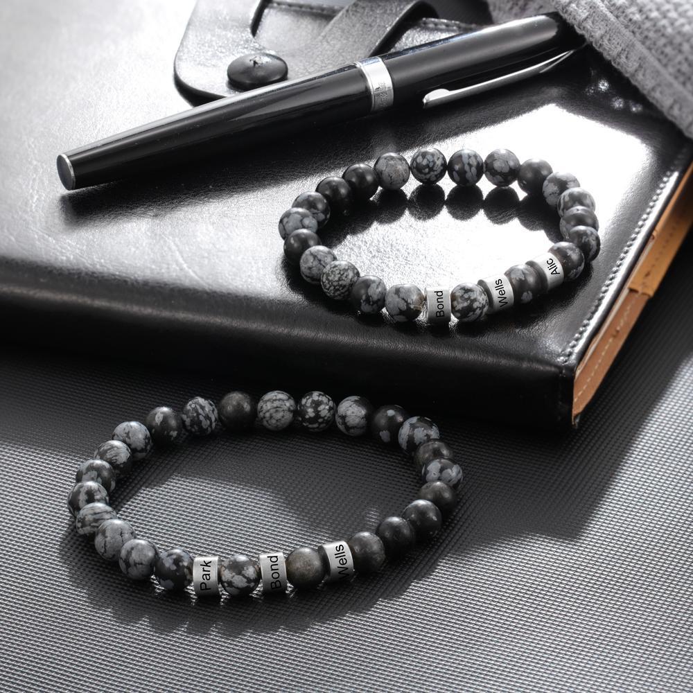 Bracelet 4 Prénom Personnalisé Labradorite Gris Bracelet Homme