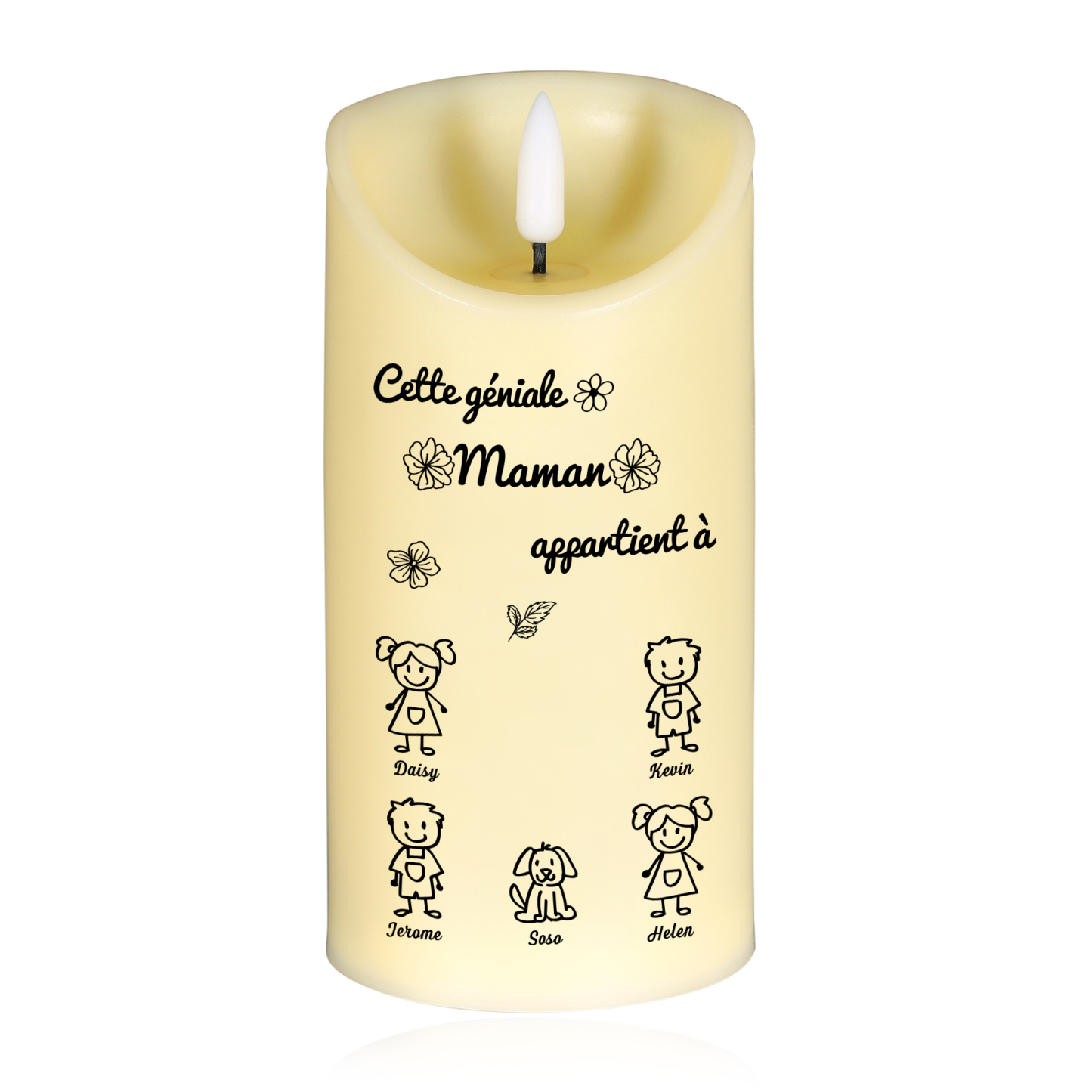 À Maman - Bougie Électronique Personnalisée avec 5 Prénoms et 5 Dessins Bougie LED Avec Coffret pour Maman | Jessemade