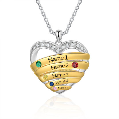 Collier Pendentif Cœur 5 Prénoms Personnalisés avec Pierre de Naissance Collier Femmes