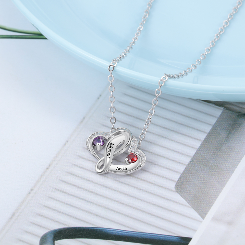 Collier 2 Prénom Personnalisé cœur argent 925