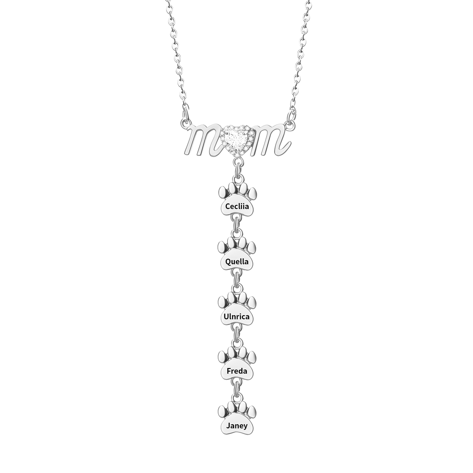 Collier Pendentif Petite Patte 5 Prénoms Personnalisés Collier pour Maman