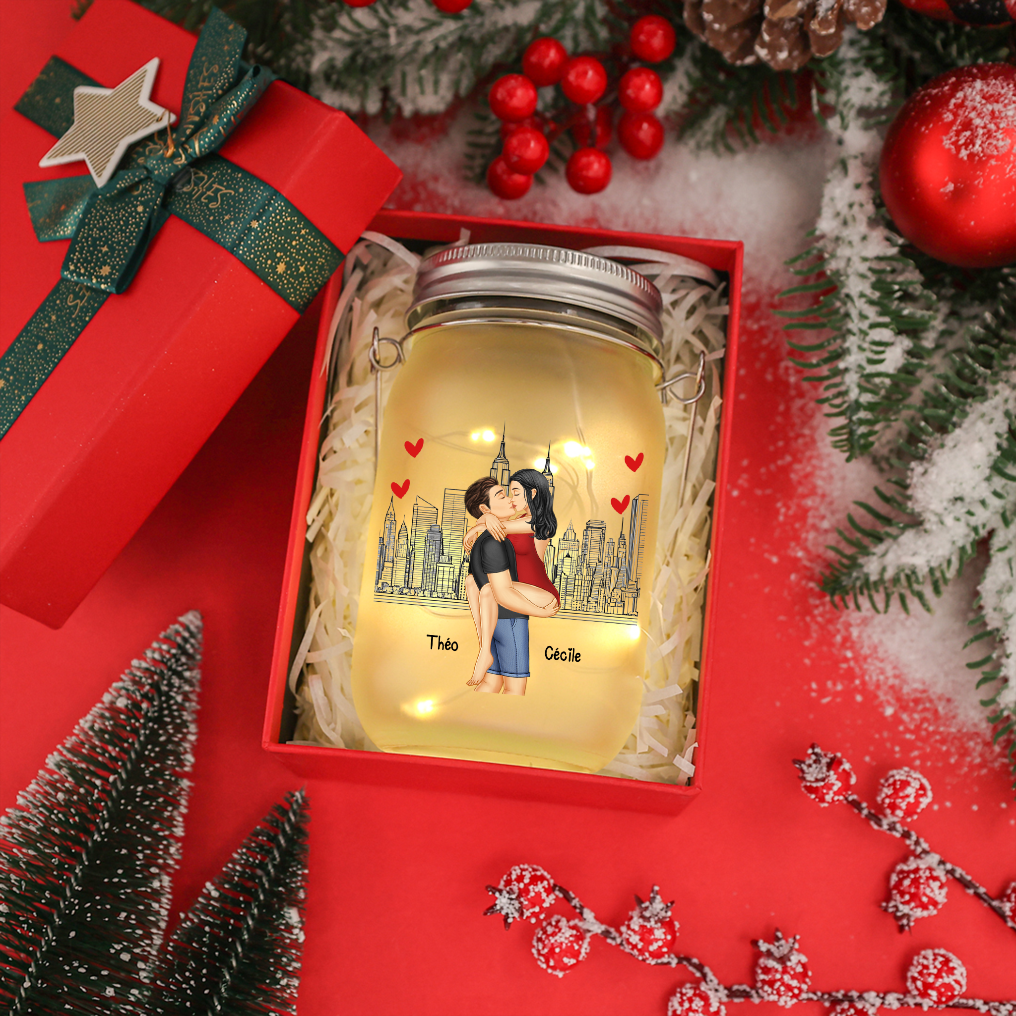 Bouteille lumineuse Ornements Cadeau pour couple 2 prénoms personnalisés Verre  | Jessemade
