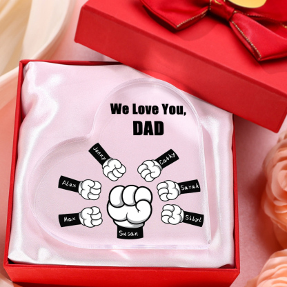 À mon Papa/Maman - Plaque Acrylique en Forme de Cœur Poings 7 Prénoms Personnalisés avec 1 Texte