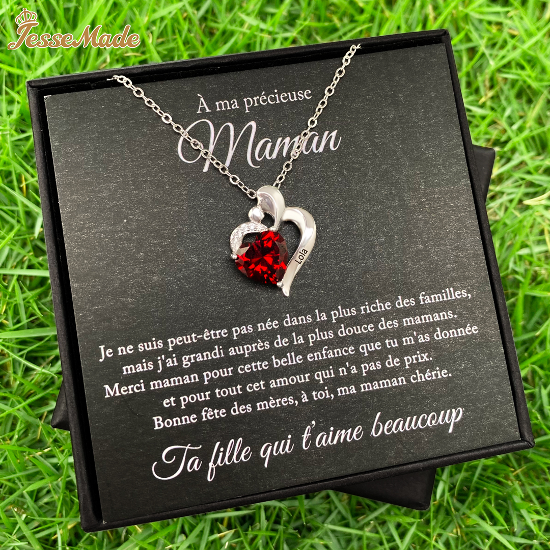 Collier 1 Prénom Personnalisé Cœur avec 1 Pierre de Naissance