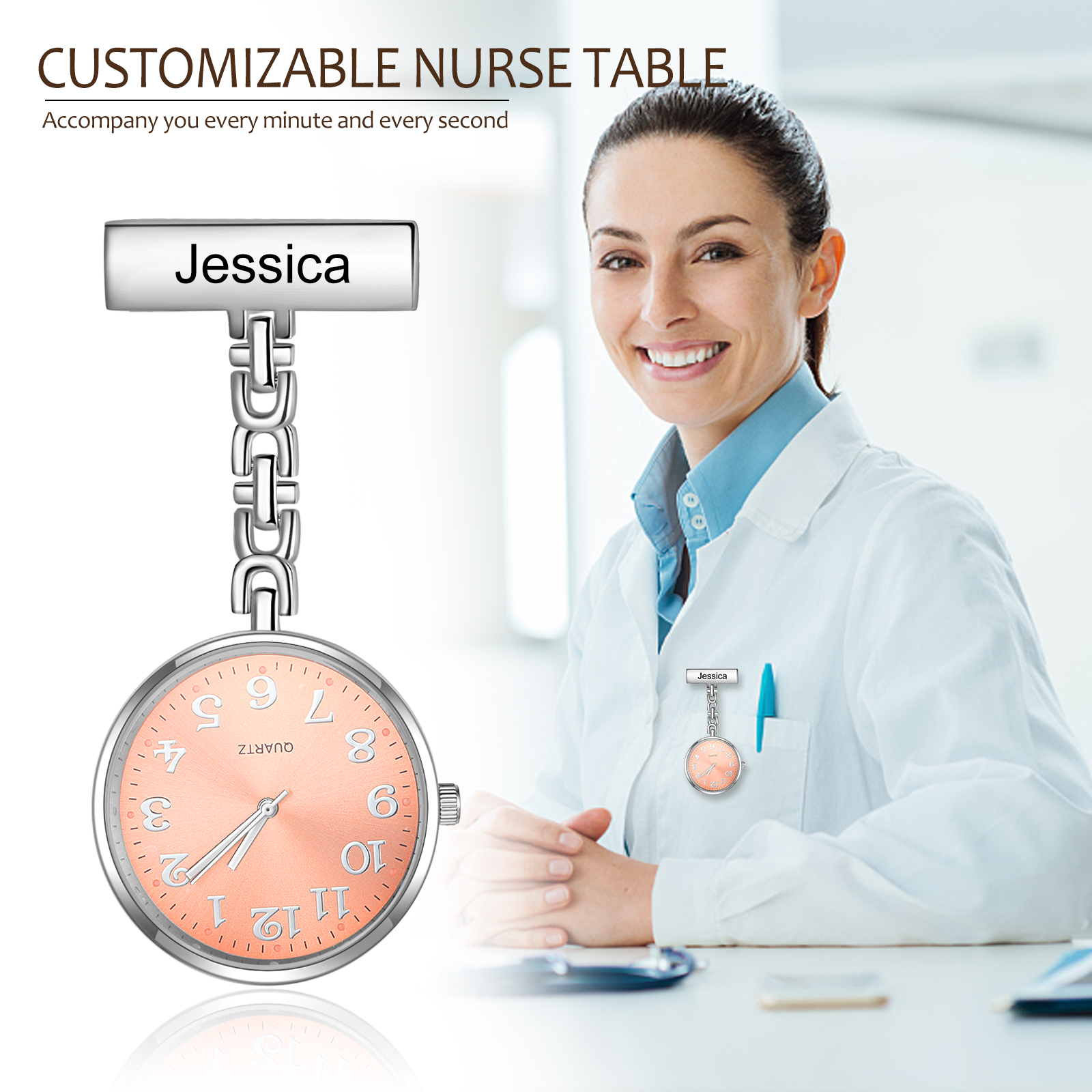 Montre Infirmière Personnalisée – Montre de Poche à Broche Gravée pour Blouse Médicale | Jessemade