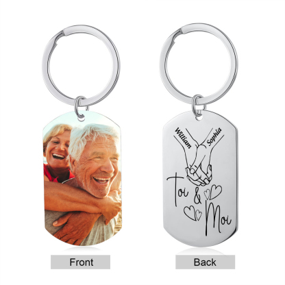 Porte-Clés 2 Prénoms et 1 Photo Personnalisés pour Couple