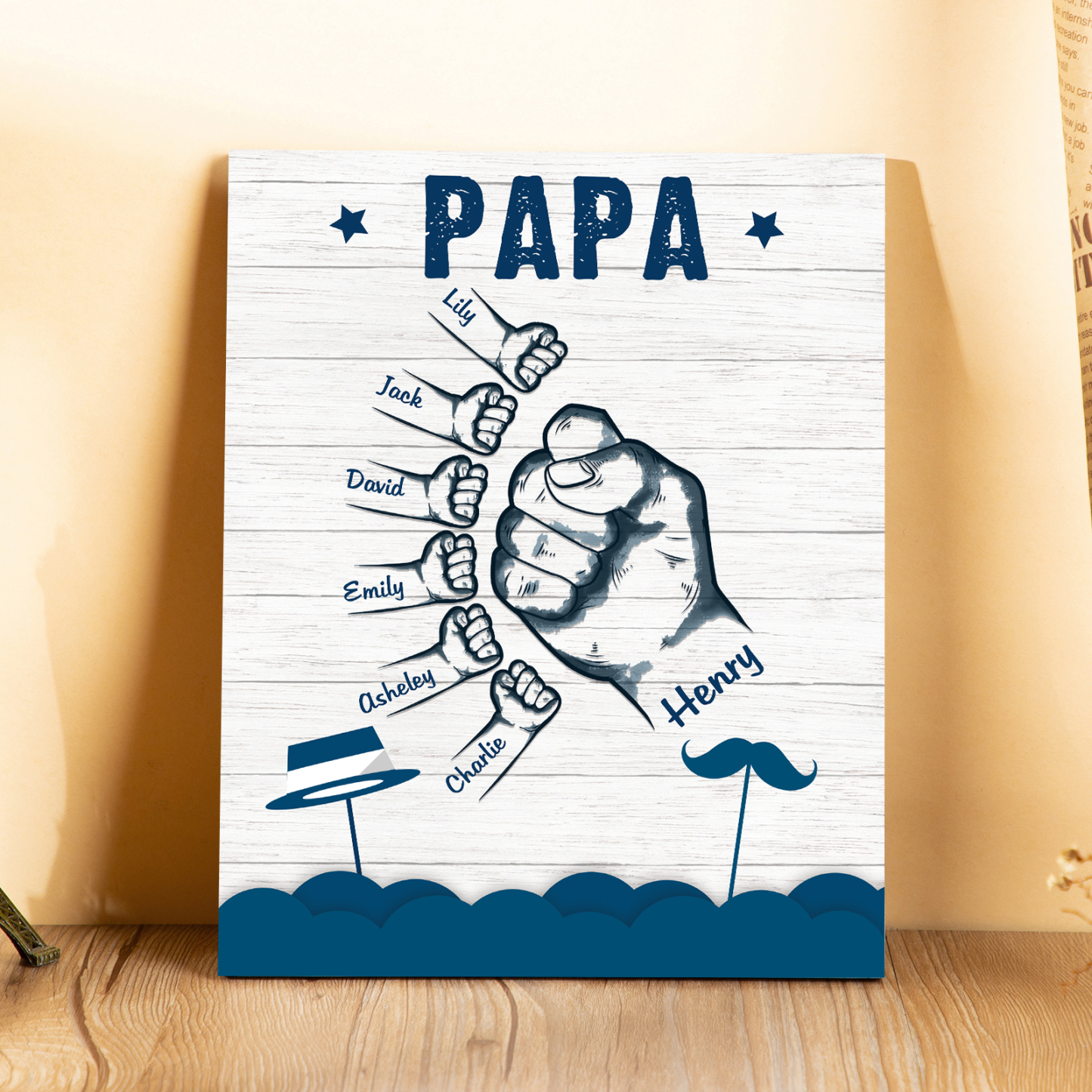 À Mon Papa/Papi-Cadre en Bois Poings 7 Prénoms Personnalisés avec Texte
