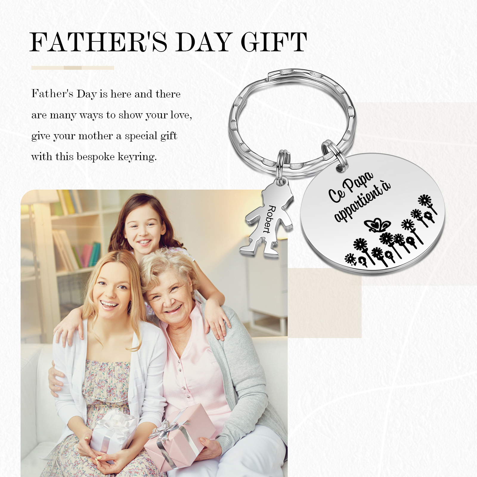 À Mon Papa - 1-5 Noms Porte-Clés Personnalisés Avec Breloques Enfants