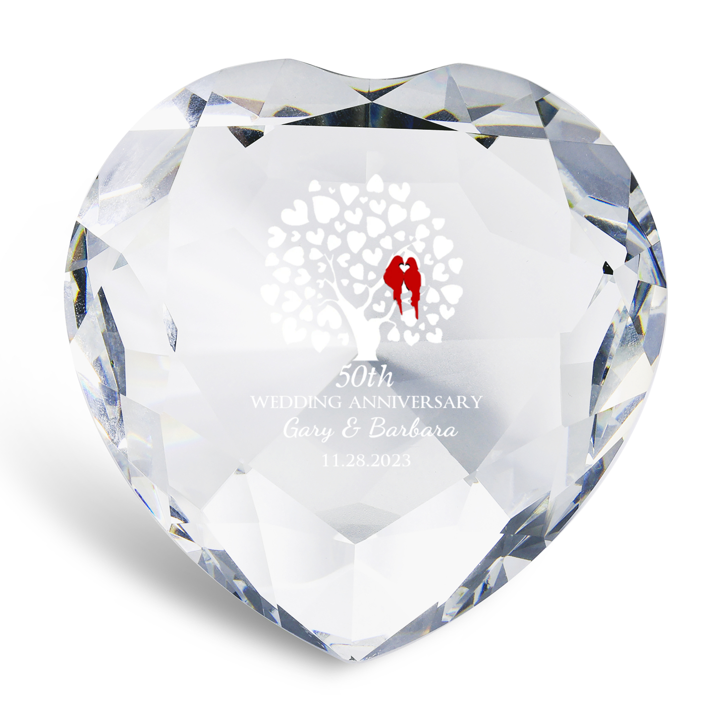 Décoration Cristal Cœur 2 Prénoms Personnalisés avec Texte et Date pour Couple