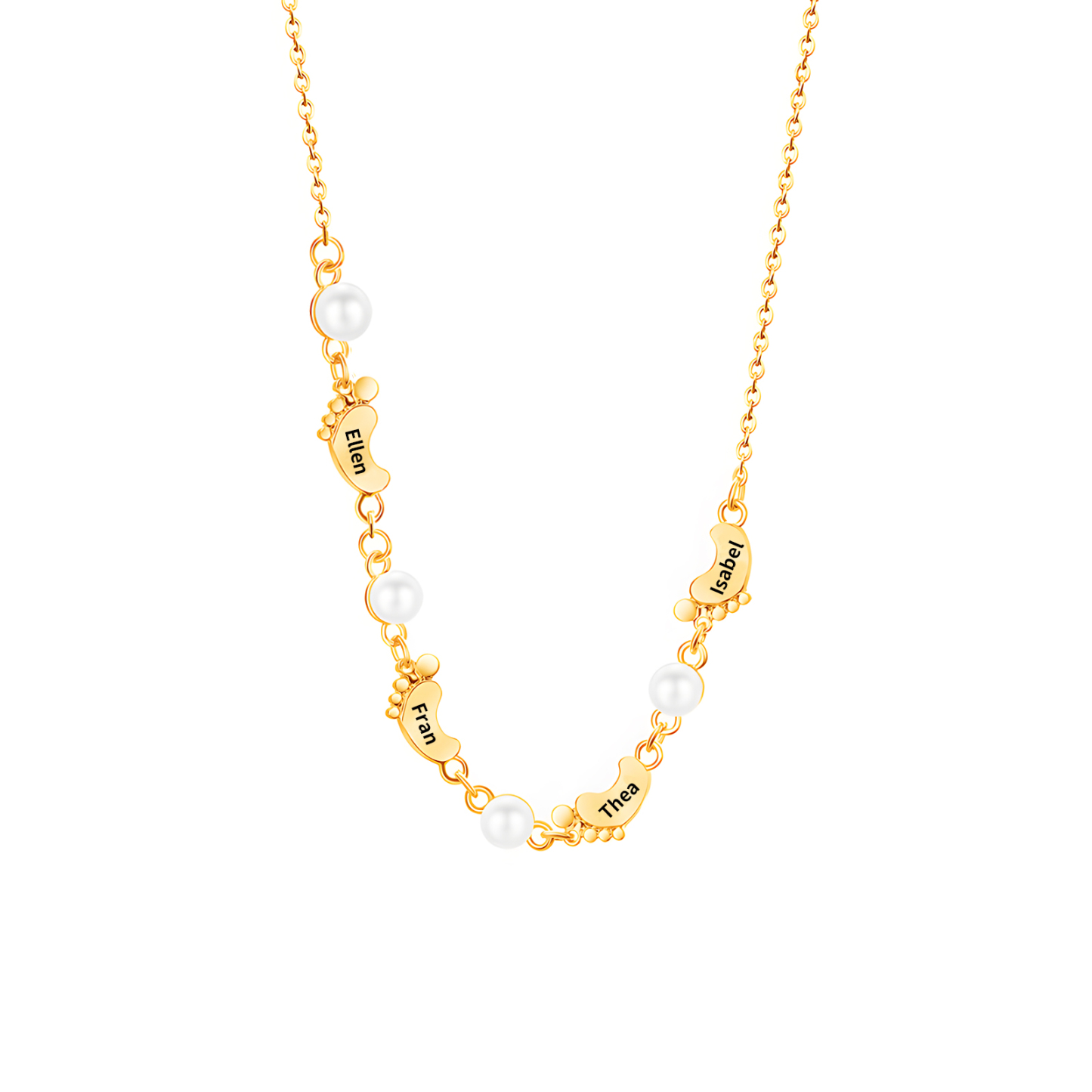 Collier Pieds Bébé et Perles 4 Prénoms Personnalisés Collier Femmes