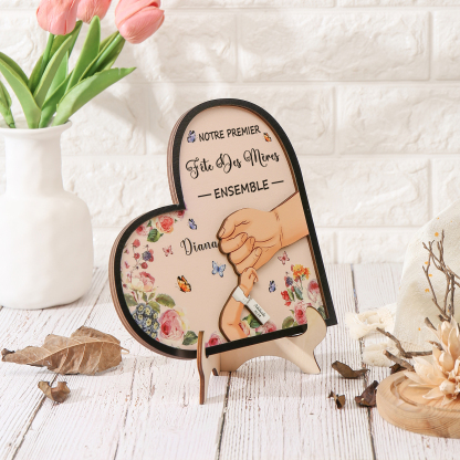 À Maman - Décoration en bois Mains 2 Prénoms et Personnalisés avec Années Ornement Famille Notre Premier Fête des Mères