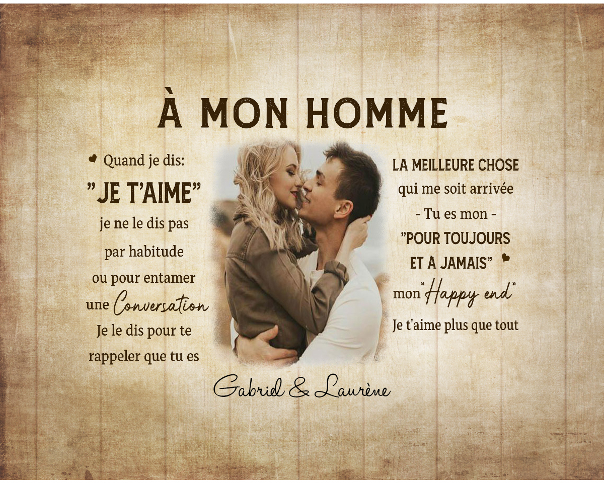 À Mon Homme - Cadre en bois de Saint-Valentin 2 Prénoms personnalisé avec photo | Jessemade
