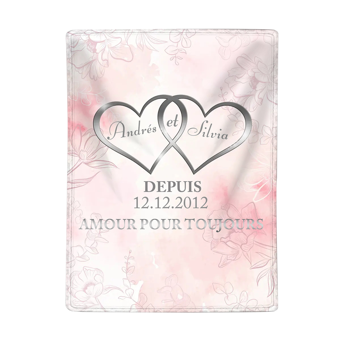 Couverture Plaids Polaire 2 Prénoms Personnalisés avec Date et Texte pour Couple | Jessemade