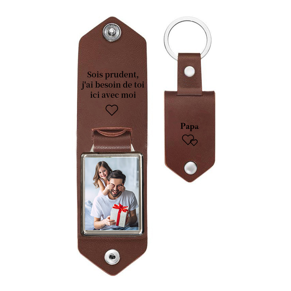 À mon Papa - Porte-Clés Cuir Texte et Photo Personnalisés