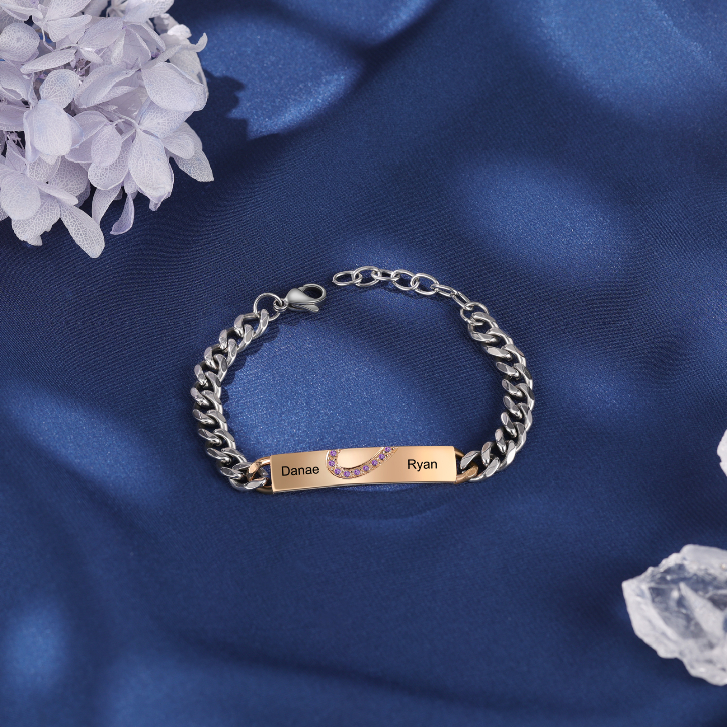 Bracelet couple 2PCS avec 2 Prénoms Personnalisé Gourmette bracelet en commun | Jessemade