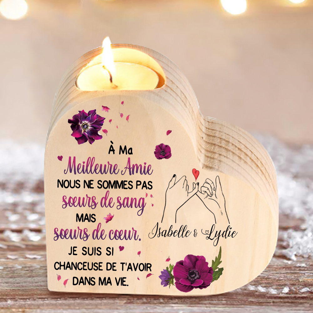 À Ma Meilleure Amie - Bougeoir en Bois sans bougie 2 Prénoms Personnalisés