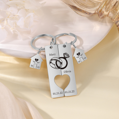 Porte-Clés 2 Prénoms et 2 Dates Personnalisés avec 2 Lettres pour Couple