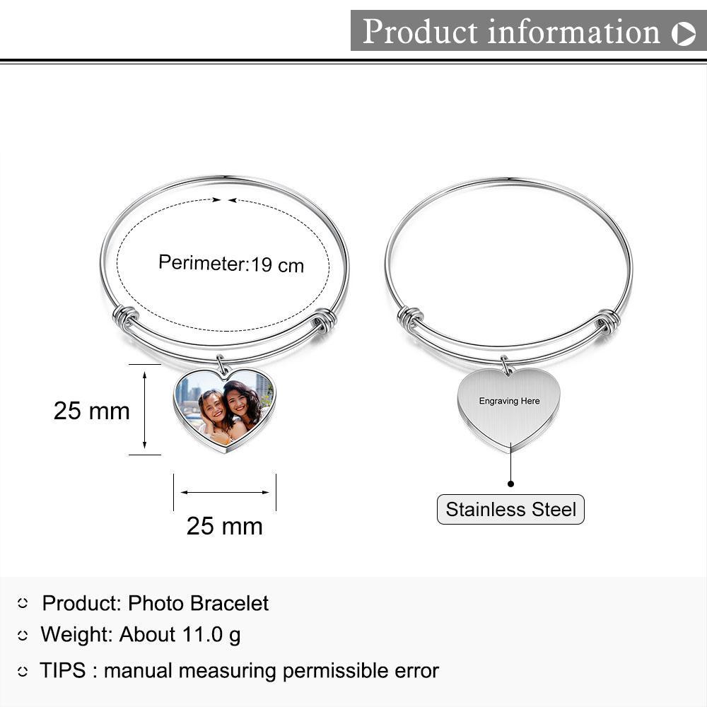 Bracelet Photo Personnalisé avec Cœur Breloque