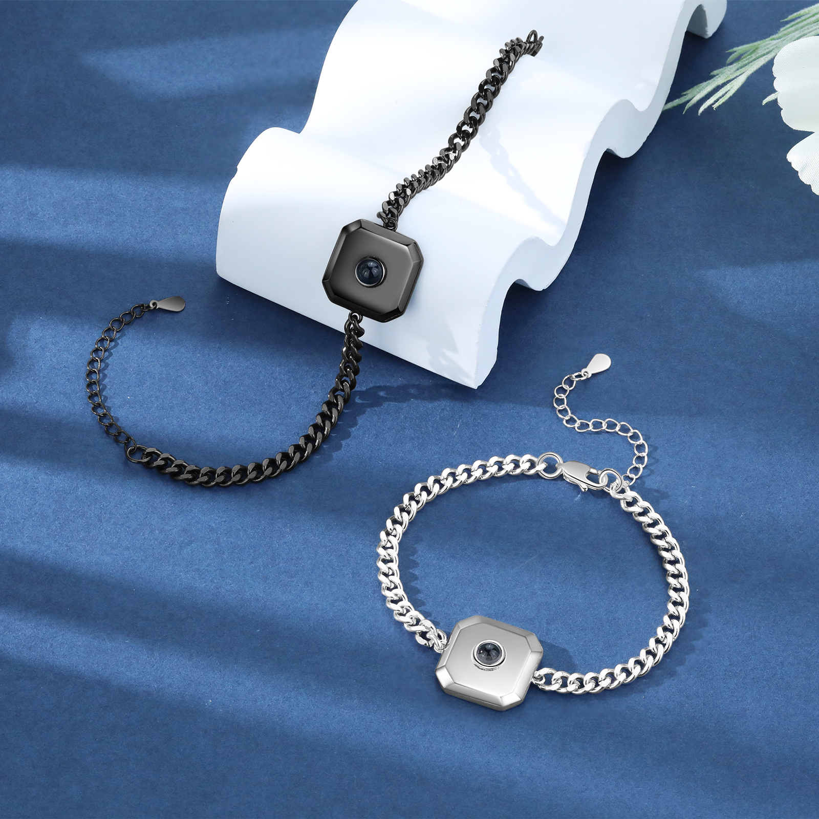 2PCS Bracelets Carrés Bracelet Photo Projection Noir et Blanc pour Couple｜ Jessemade