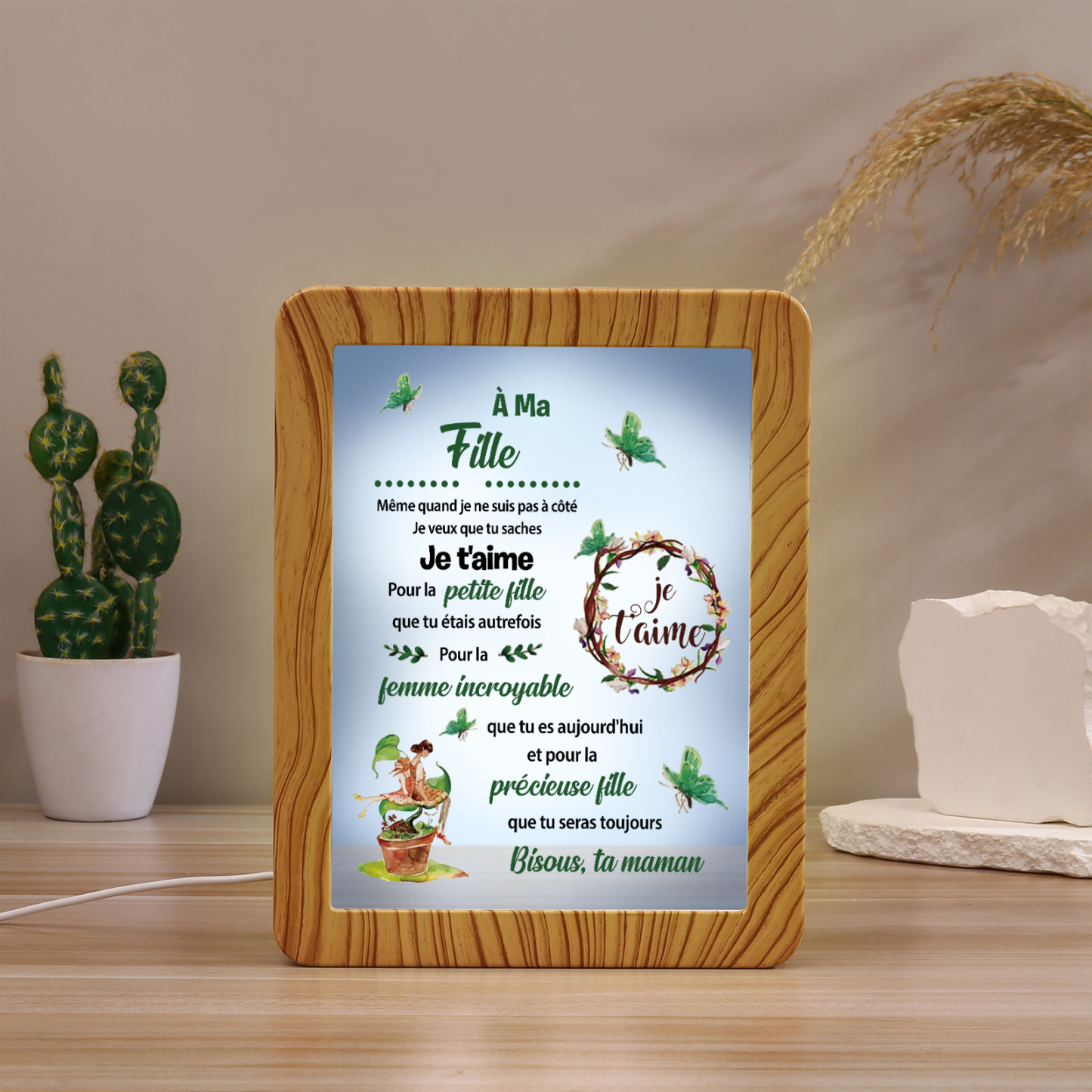 À ma Fille - Cadre Photo/Miroir LED multifonctionnel Cadeau de Maman pour Fille
