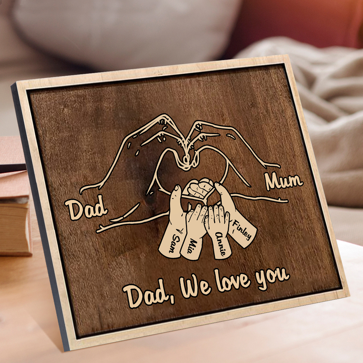 À Papi/Mamie - Cadre en Bois la Main dans la Main 6 Prénoms Personnalisés avec Texte Cadeau pour Famille