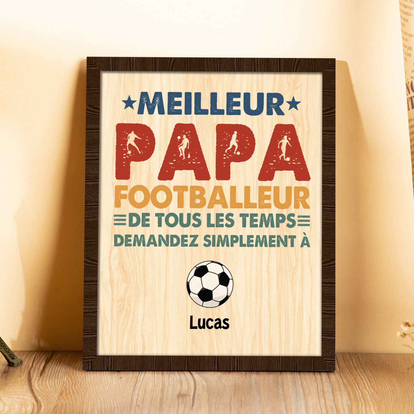 À Mon Papa-Cadre en Bois Football 1 Prénom Personnalisé
