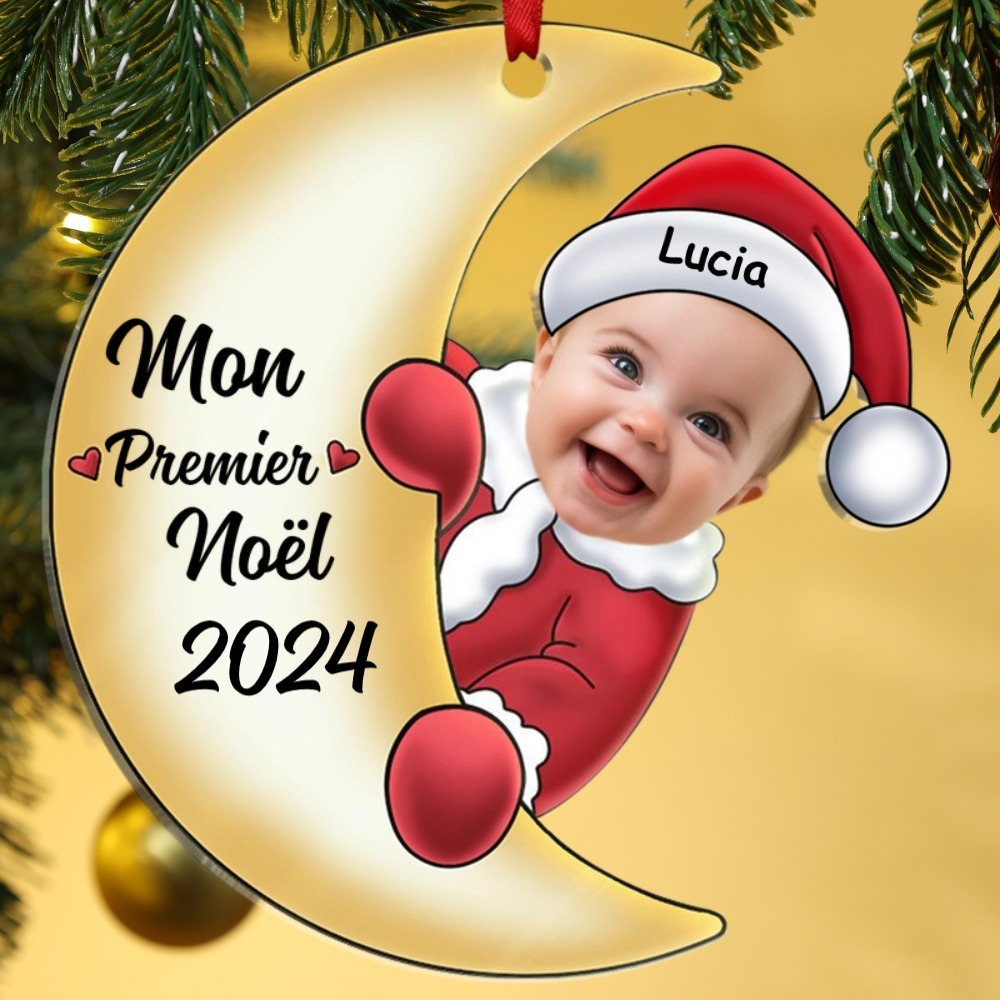 Décoration Sapin Noël Bébé en Acrylique Photo et Prénom Personnalisés Cadeau pour enfant | Jessemade