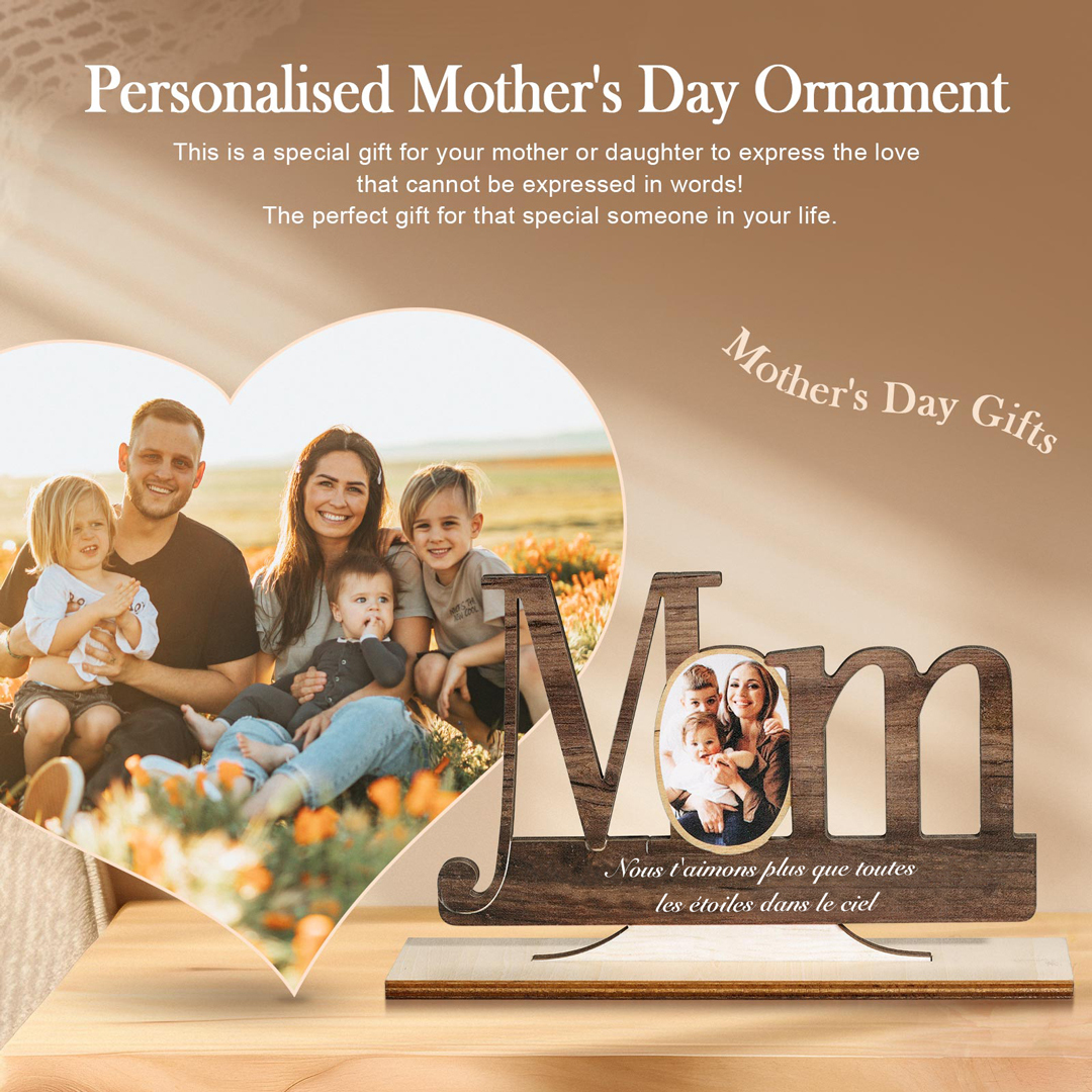 Décoration en bois 1 Texte et 1 Photo Personnalisés Ornement pour Maman