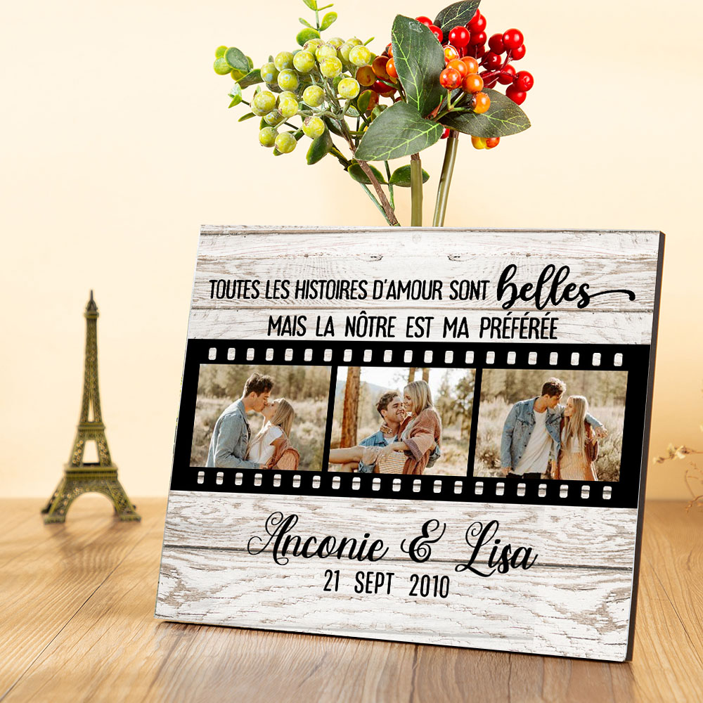 Cadre en bois de Saint-Valentin 2 Prénoms personnalisé avec 3 photos | Jessemade
