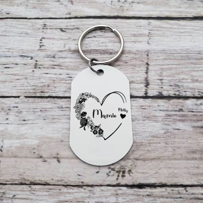 À Ma Mamie - Porte-Clés Fleur et Cœur 1-6 Noms Personnalisés