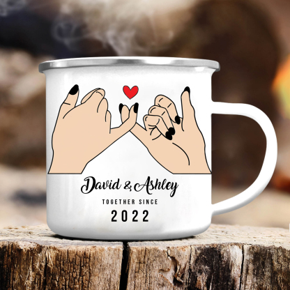 Tasse émaillée 2 Prénoms Personnalisés avec Texte et Année pour Couple promesse du petit doigt